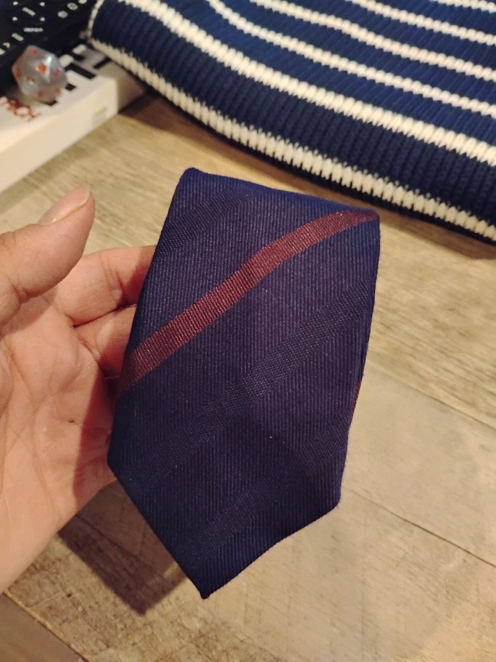Oak & Stone Striped Cotton Tie in Blue & Red Like New